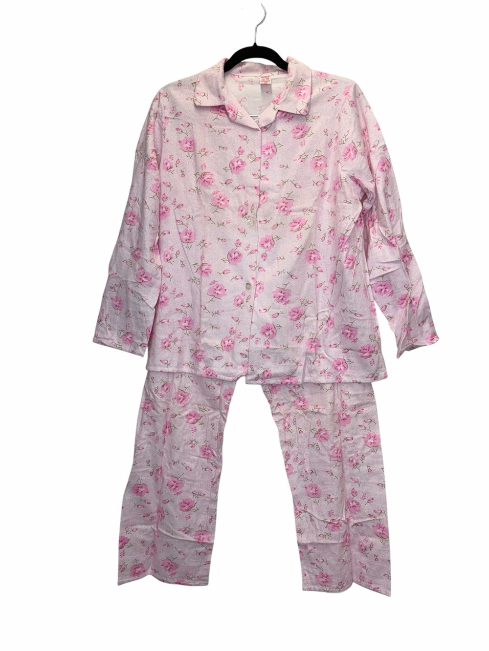 Vintage Sears Pink Floral Flannel Pajama Set Size Large Comfy Warm